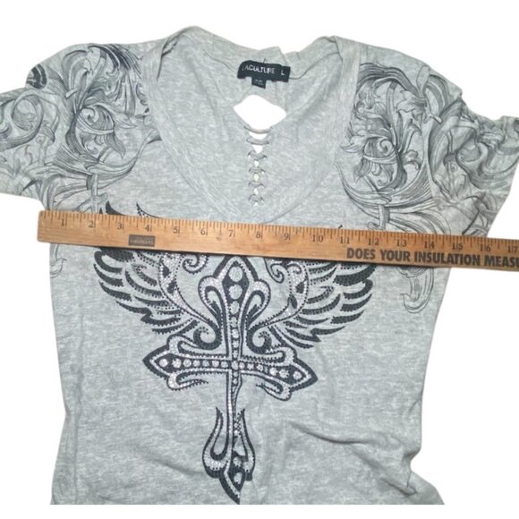 Laculture Angel Wing Cross Y2K Goth Grunge Short Sleeve VNeck Bodycon Mini Dress - Picture 4 of 8